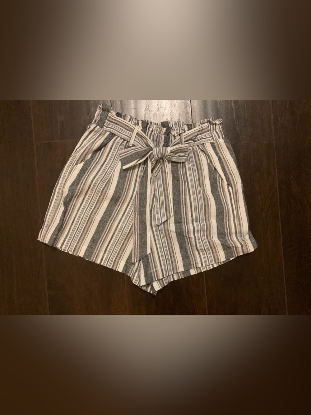 Knox Rose Striped Paperbag Waist Shorts in Cream & Gray
